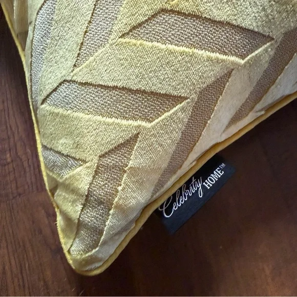 Celebrity Home Luxury Down Filled Yellow Chevron Velvet Pillow - Picture 3 of 5